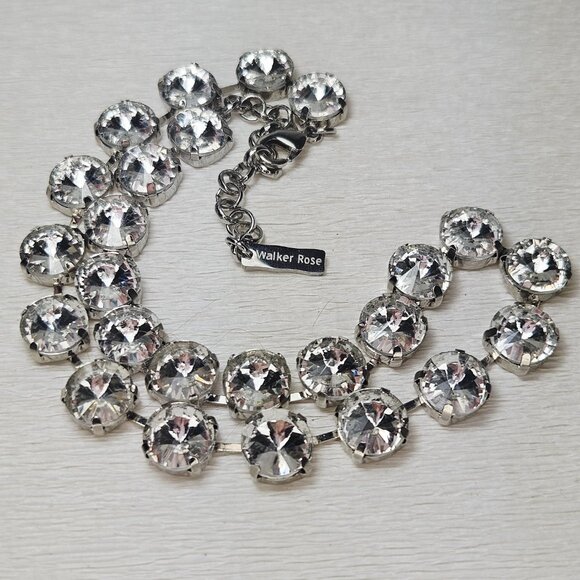 Walker Rose Clear Rivoli Crystal Rhinestone Silver Bling Necklace - Picture 3 of 6